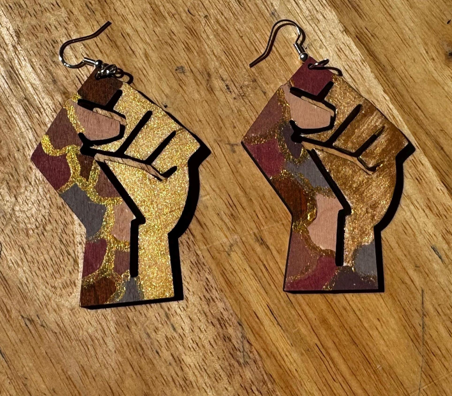 Unity Handshake Earrings – Afrocentric Hand-Painted Wooden Earrings, Black Empowerment Jewelry, Pan-African Inspired Statement Earrings