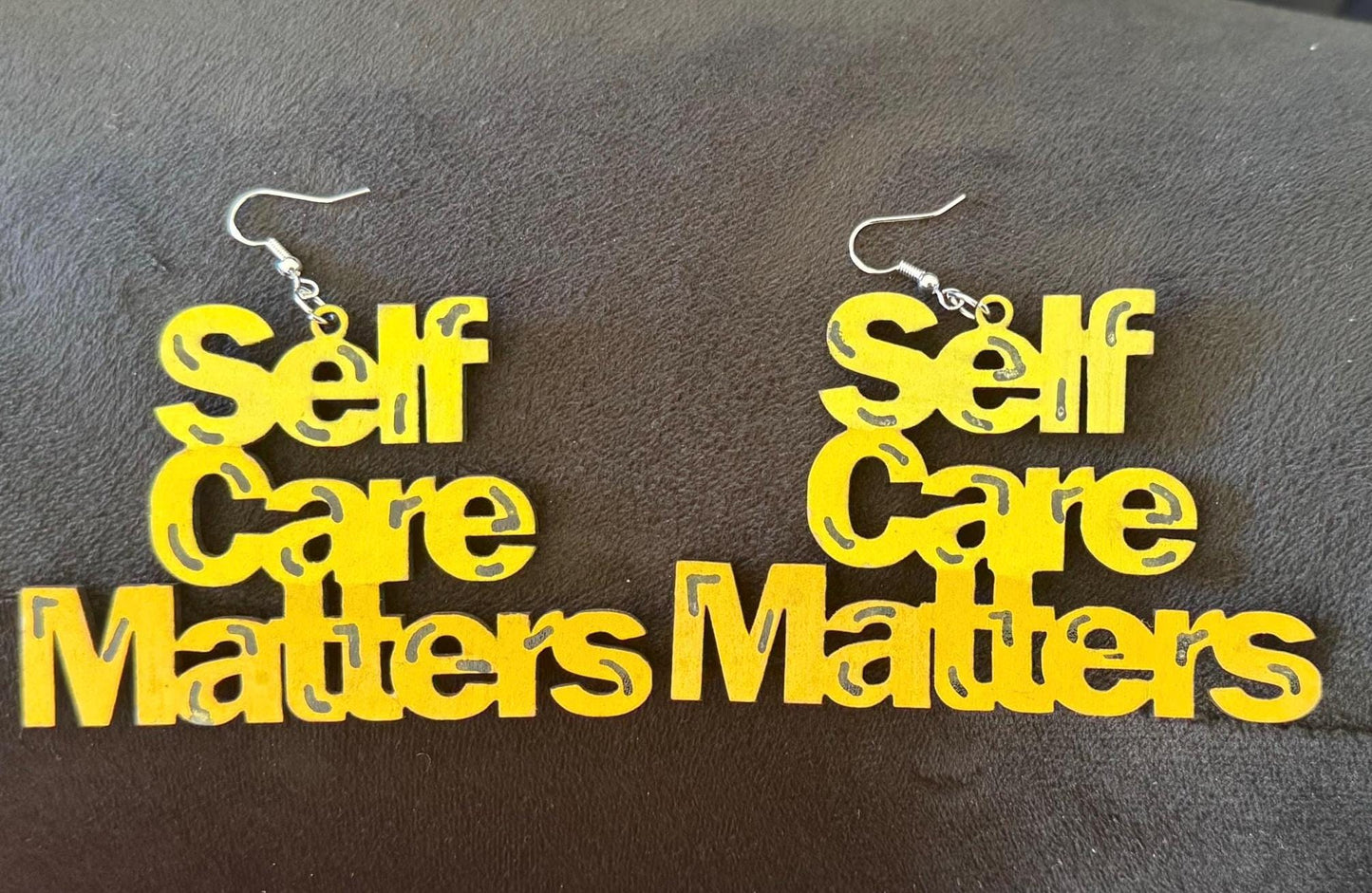 Self Care Matters Earrings – Hand-Painted Wooden Statement Earrings, Empowerment Jewelry, Inspirational Self-Love Accessory