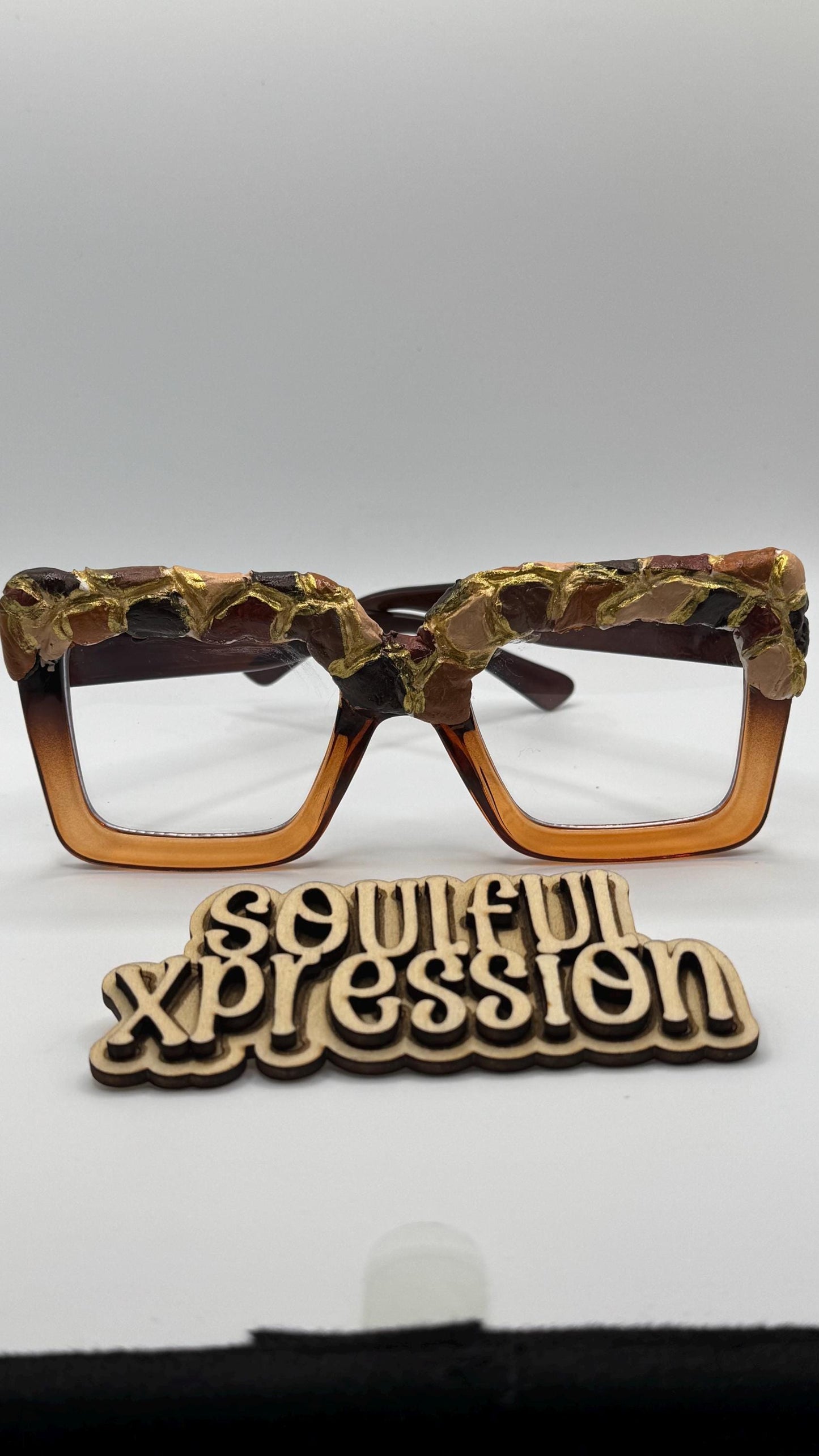 Golden Ember” – 3D Sculpted Artwear Glasses | Limited Edition by Soulful Xpression