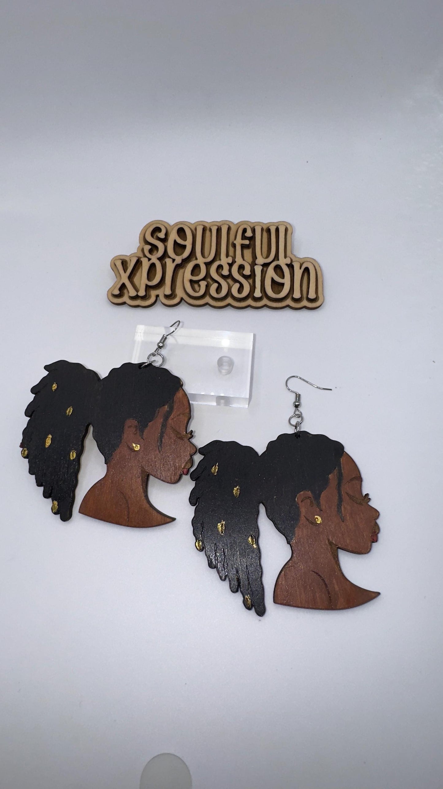 Hand-Painted Wooden Earrings – Woman with Locs | Afrocentric Loc Queen Jewelry by Soulful Xpression