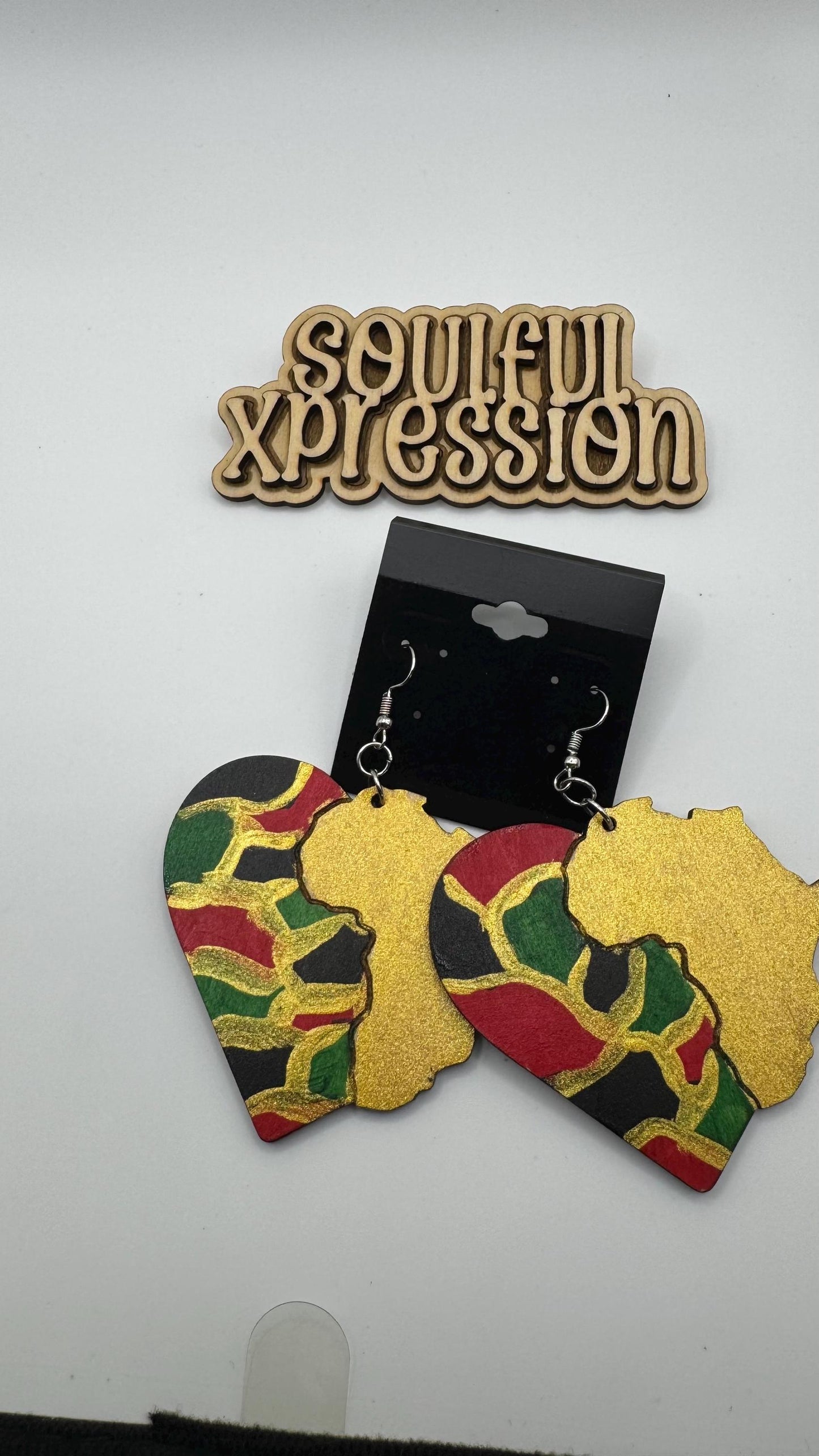 Africa Heart Wooden Earrings – Hand-Painted Pan-African Earrings | Afrocentric Cultural Jewelry by Soulful Xpression