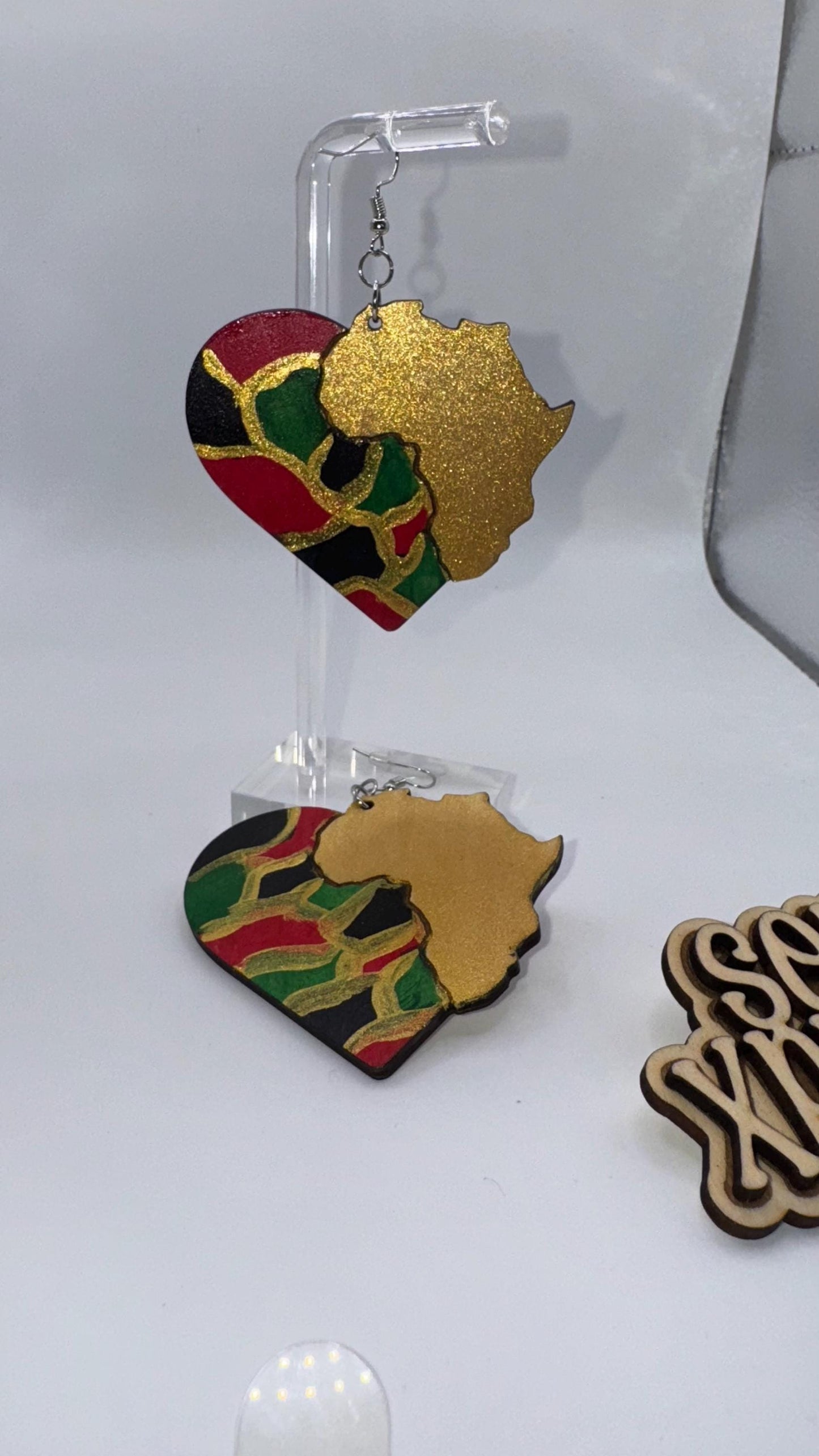 Africa Heart Wooden Earrings – Hand-Painted Pan-African Earrings | Afrocentric Cultural Jewelry by Soulful Xpression