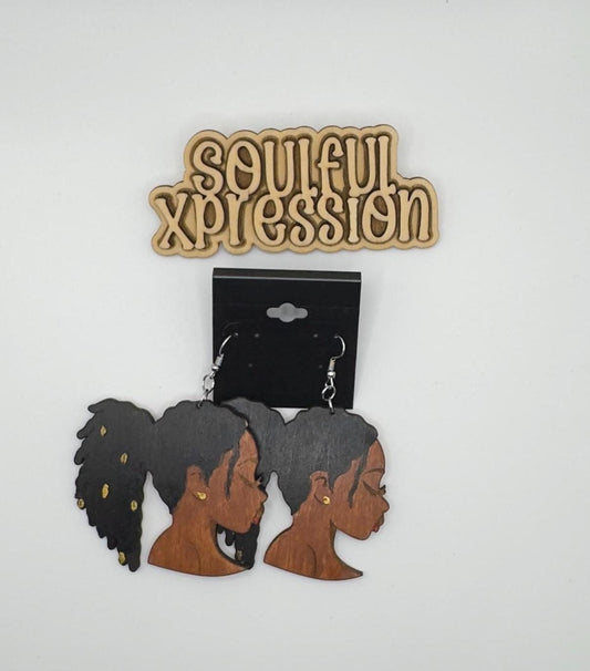 Hand-Painted Wooden Earrings – Woman with Locs | Afrocentric Loc Queen Jewelry by Soulful Xpression