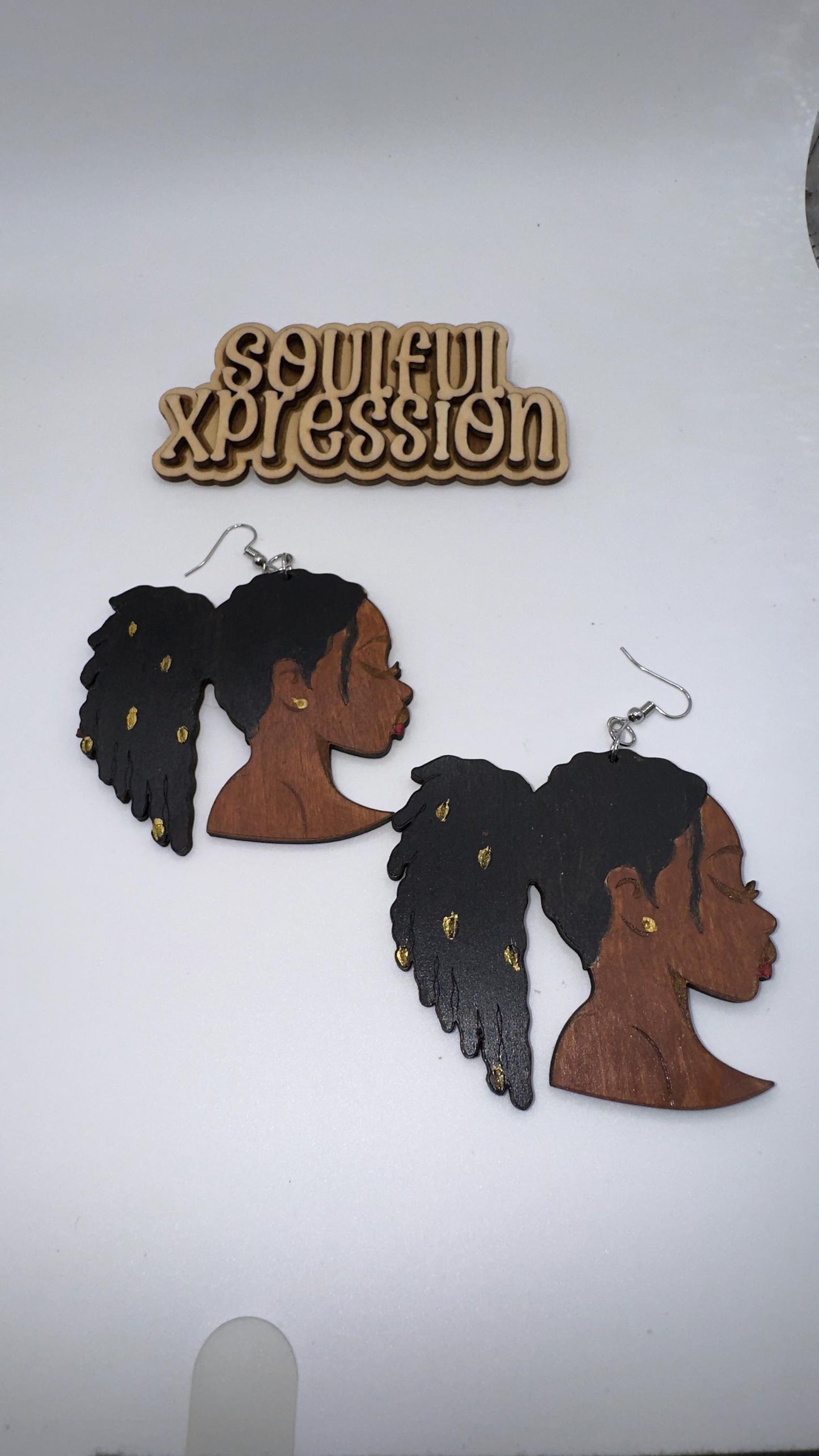 Hand-Painted Wooden Earrings – Woman with Locs | Afrocentric Loc Queen Jewelry by Soulful Xpression