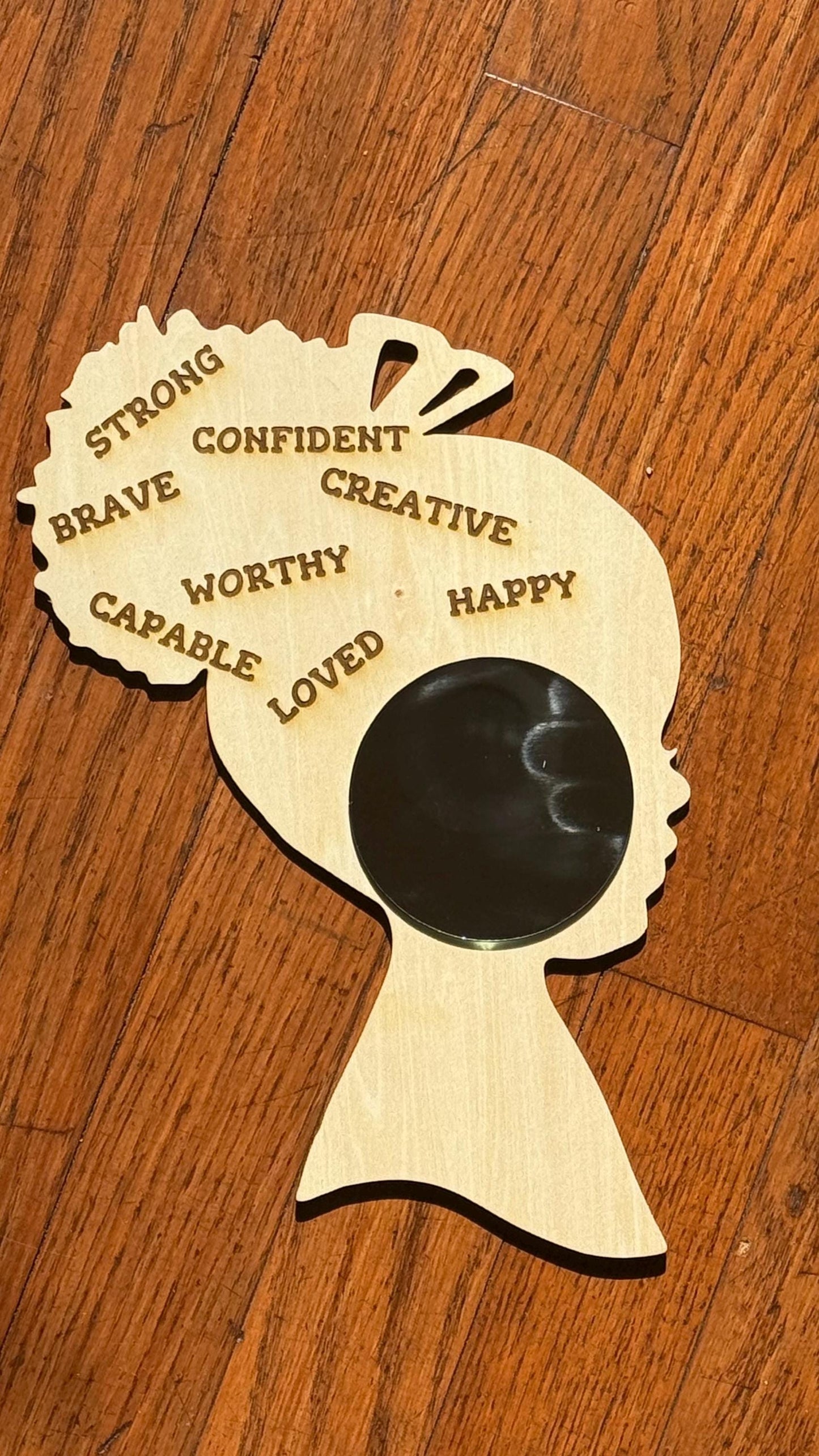 Affirmation Mirror - Wooden Handheld Mirror with Positive Words