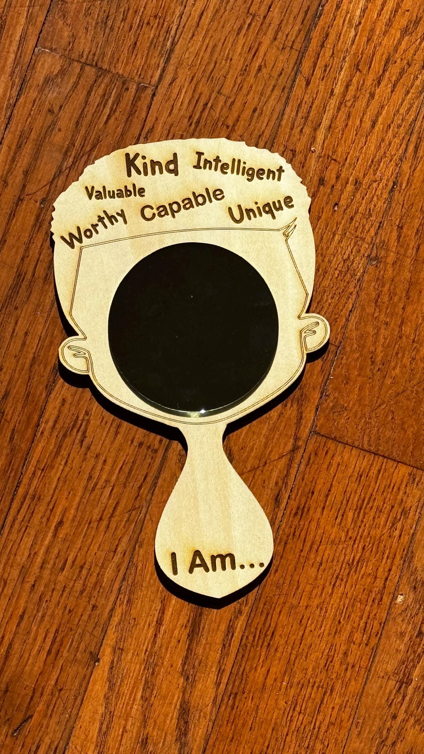 Affirmation Mirror - Wooden Handheld Mirror with Positive Words