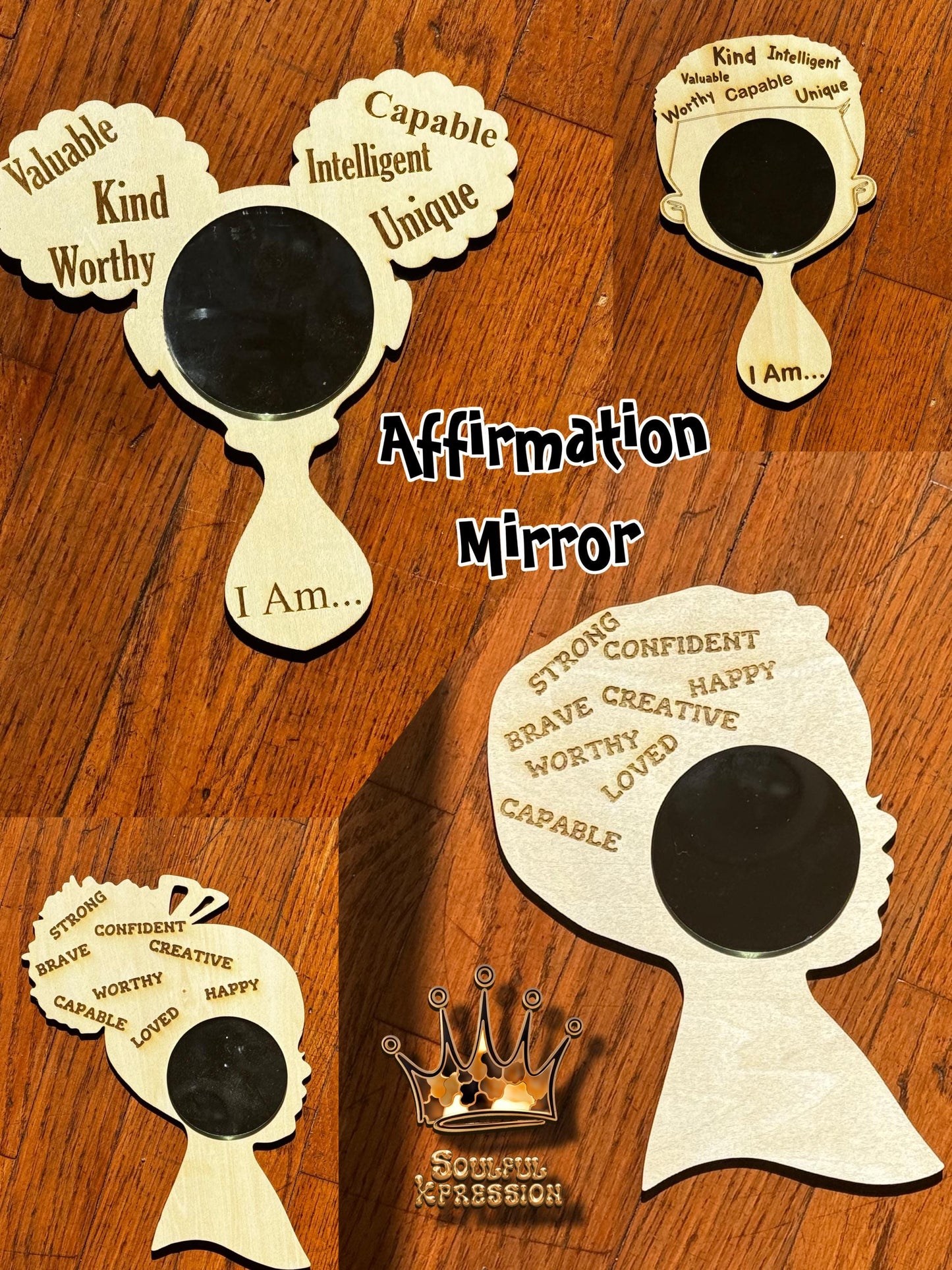 Affirmation Mirror - Wooden Handheld Mirror with Positive Words