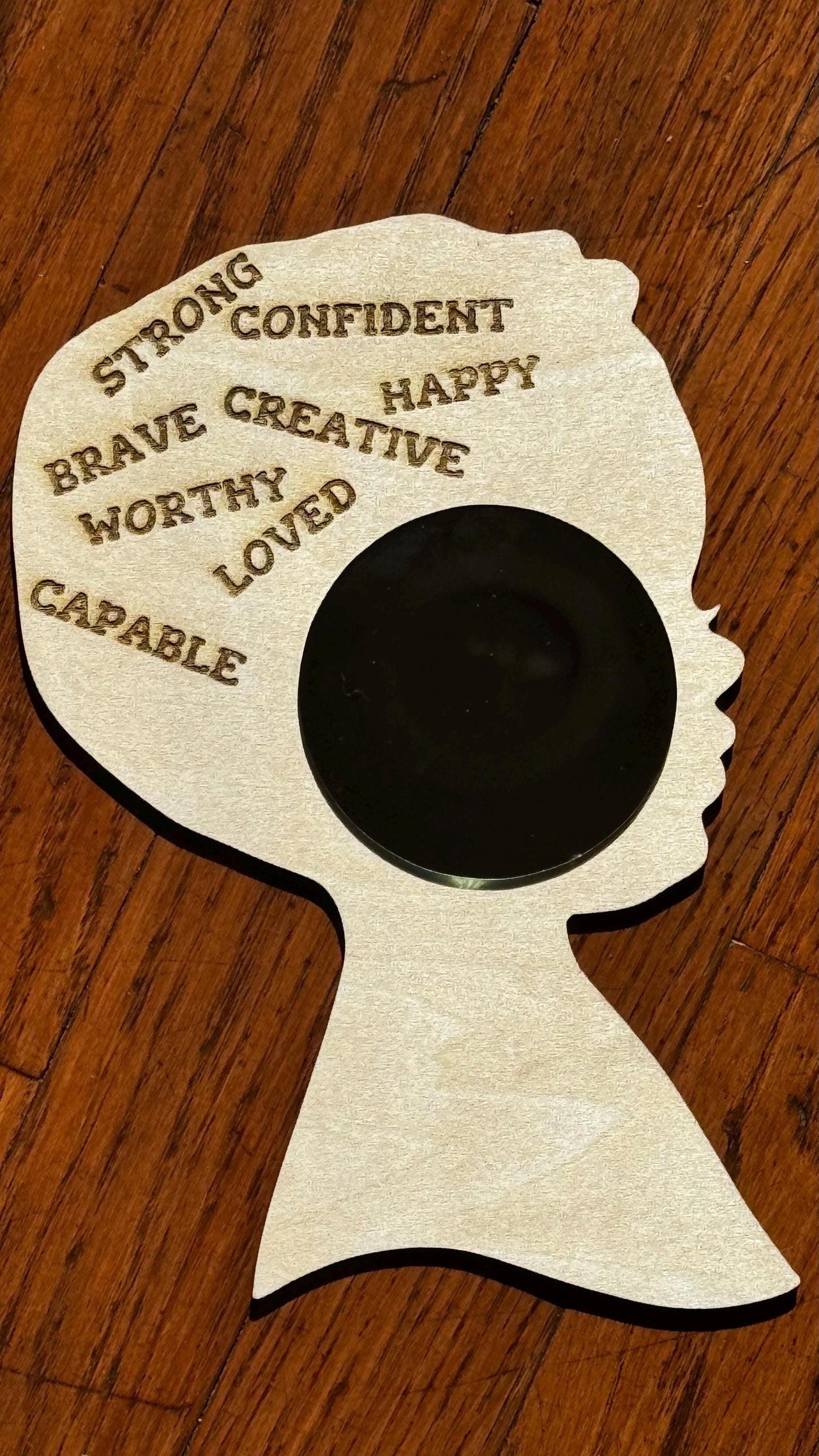 Affirmation Mirror - Wooden Handheld Mirror with Positive Words