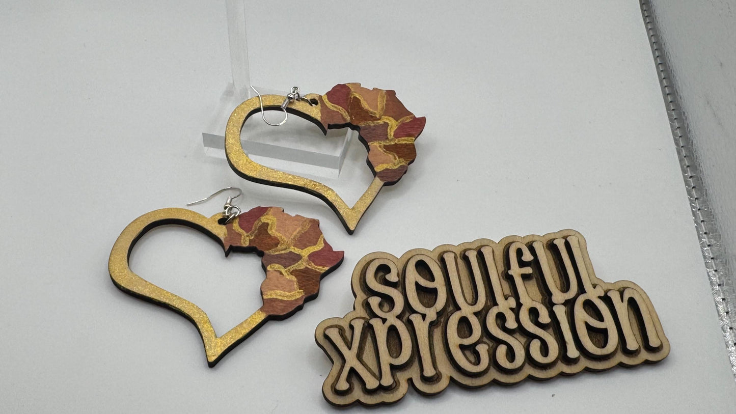Heart of Africa Wooden Earrings – Hand-Painted Afrocentric Art | Soulful Xpression Collection