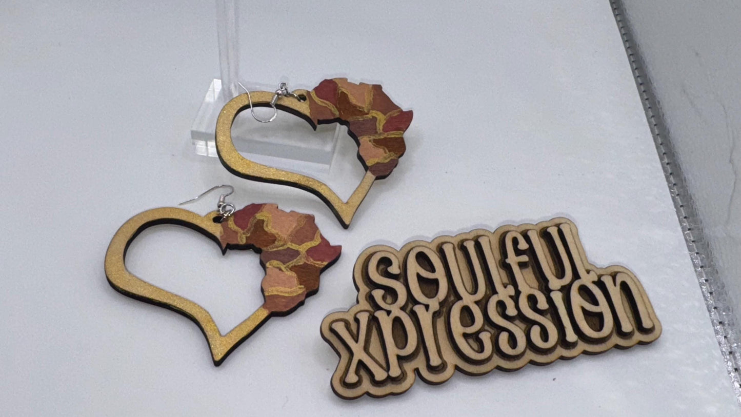 Heart of Africa Wooden Earrings – Hand-Painted Afrocentric Art | Soulful Xpression Collection