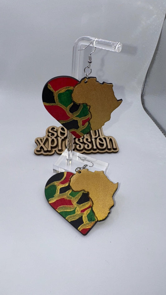 Africa Heart Wooden Earrings – Hand-Painted Pan-African Earrings | Afrocentric Cultural Jewelry by Soulful Xpression