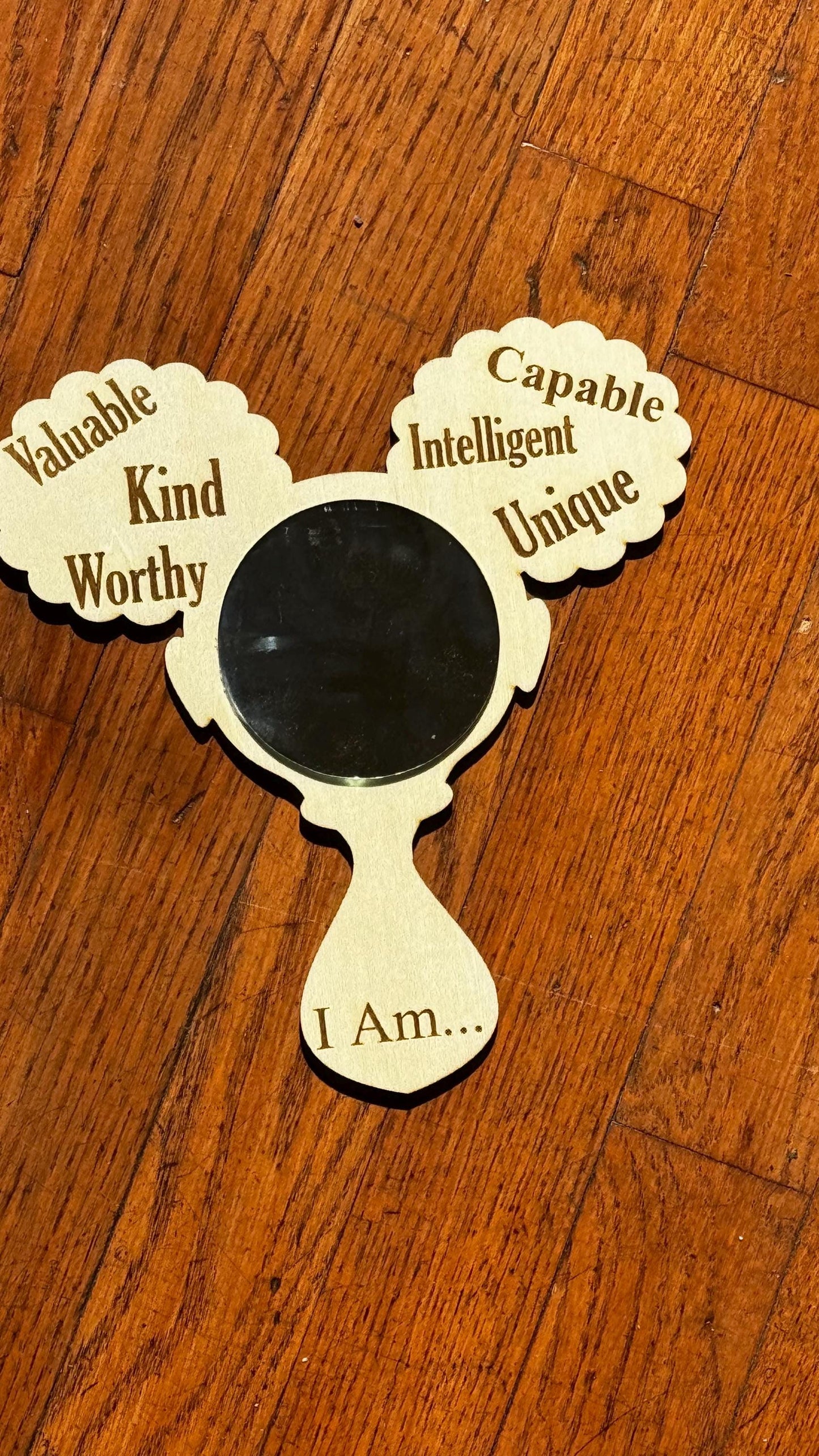Affirmation Mirror - Wooden Handheld Mirror with Positive Words
