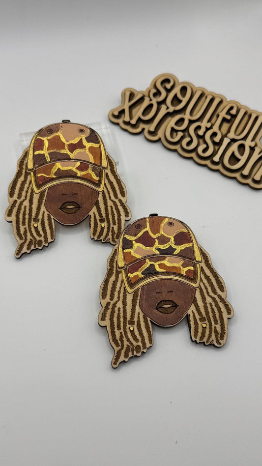 Loc’d Goddess Wooden Earrings – Afrocentric Streetwear Style | Hand-Painted Soulful Xpression Design