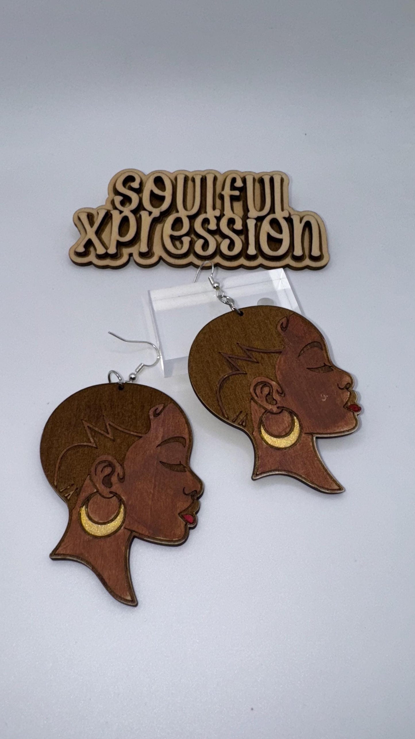Bald Beauty Wooden Earrings – Hand-Painted Natural Goddess Silhouette | Soulful Xpression Collection