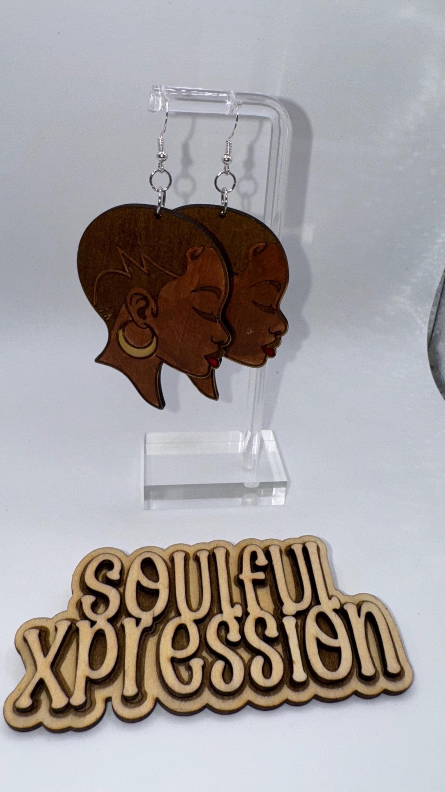 Bald Beauty Wooden Earrings – Hand-Painted Natural Goddess Silhouette | Soulful Xpression Collection