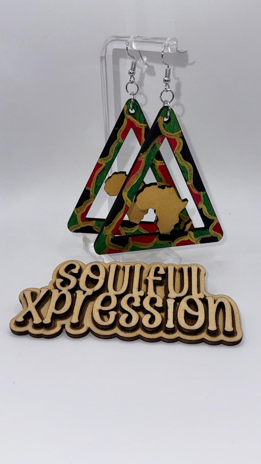 Pan-African Triangle Wooden Earrings – Hand-Painted Africa Silhouette Earrings | Soulful Xpression Collection