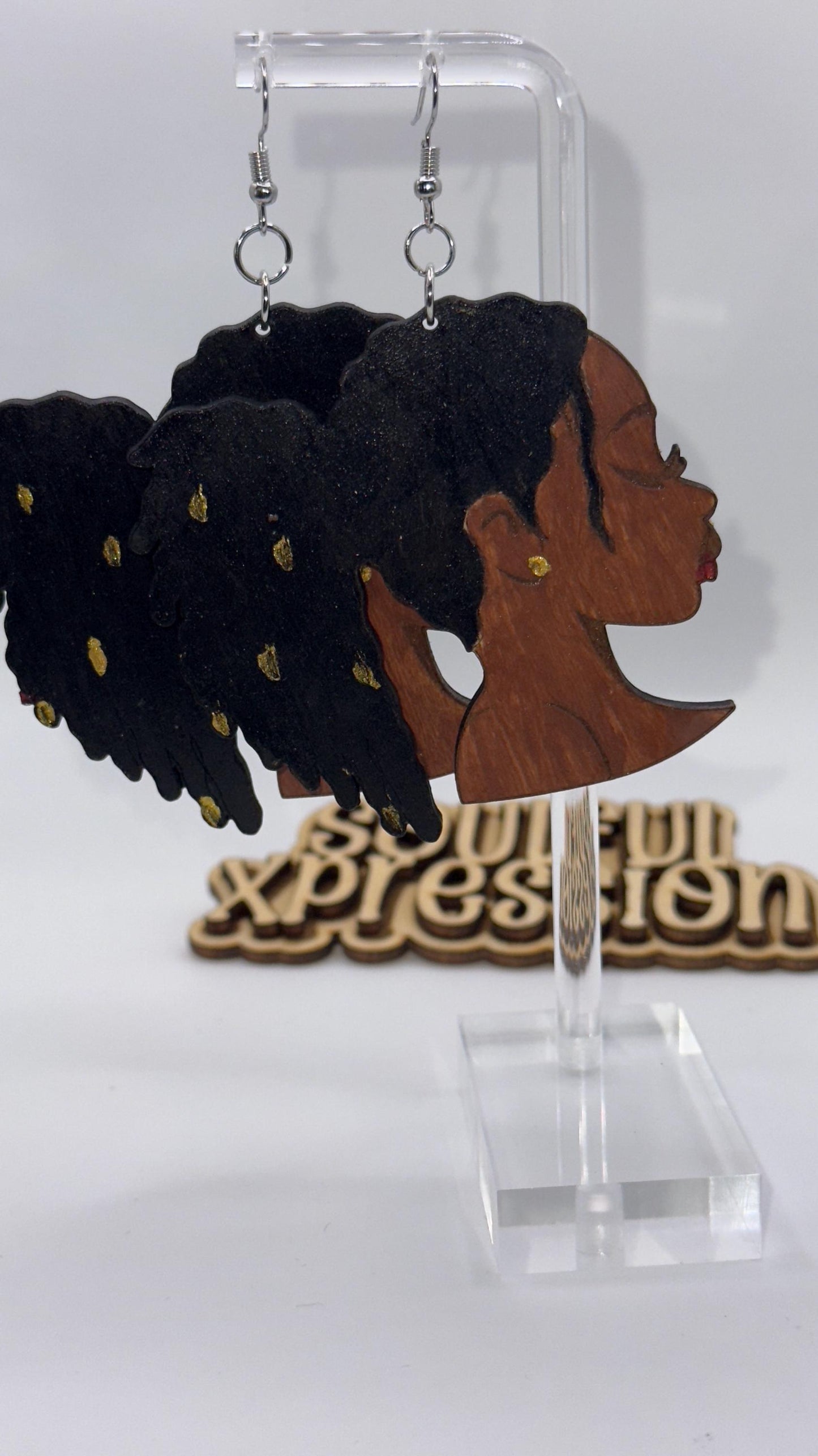 Hand-Painted Wooden Earrings – Woman with Locs | Afrocentric Loc Queen Jewelry by Soulful Xpression